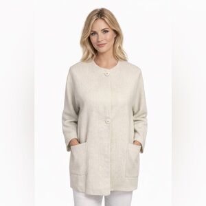 Massimo Dutti Cream Textured Button-Front Coat
